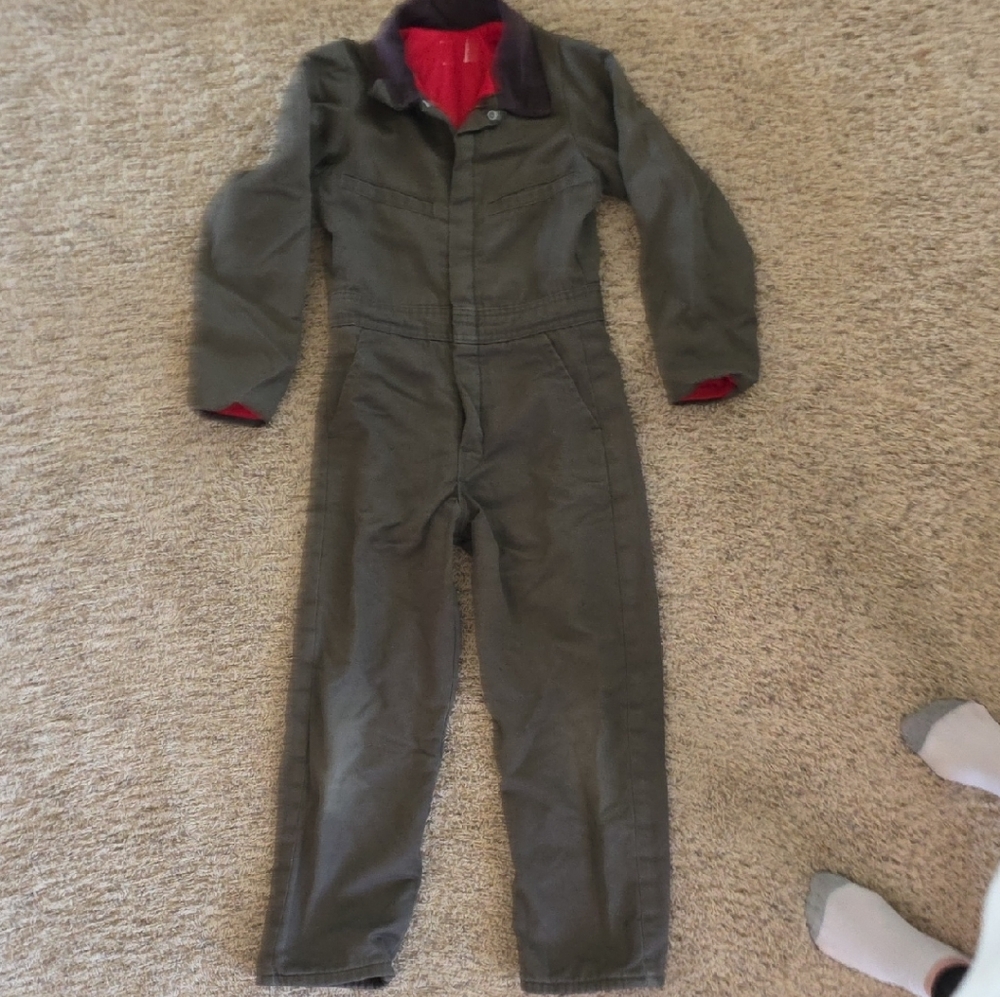 Kids Olive Green One-Piece Jacket & Coat with Red Lining